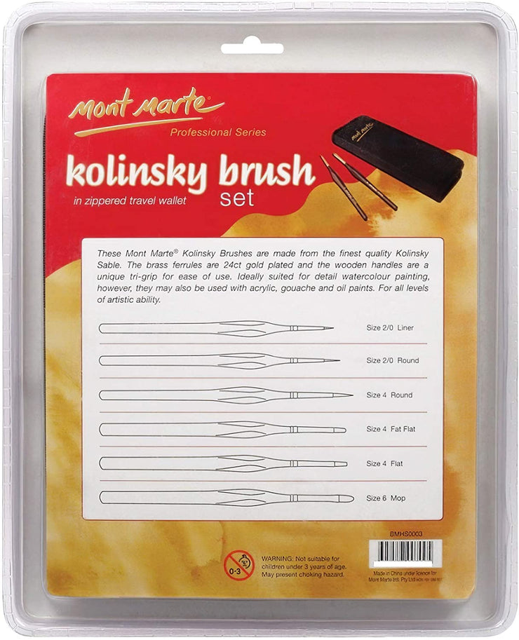 Kolinsky Pinsel Set - 6 feine Rotmarderpinsel inkl. Etui