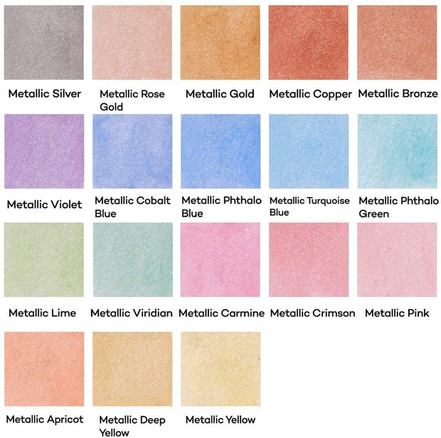 Aquarellfarben Metallic – 18 Wasserfarben – Inkl. Wassertankpinsel, Schwamm, Palette